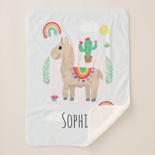Girls Trendy and Modern Rainbow Llama Alpaca Sherpa Deken (Voorkant)