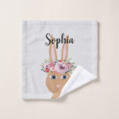 Girls Trendy Floral Waterverf Rabbit en Name Bad Handdoek (Wasdoekje)
