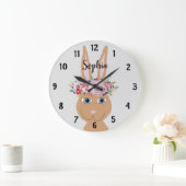Girls Trendy Floral Waterverf Rabbit en Name Grote Klok (Huis)