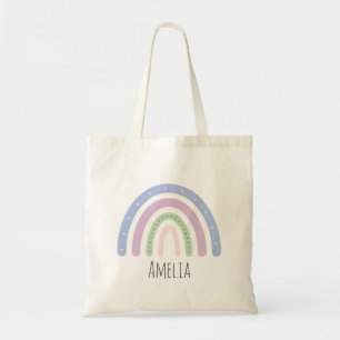 Girls Trendy Whimsical Rainbow Cartoon Name Kinder Tote Bag