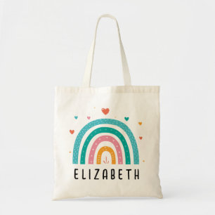 Girls Trendy Whimsical Rainbow Cartoon Name Kinder Tote Bag