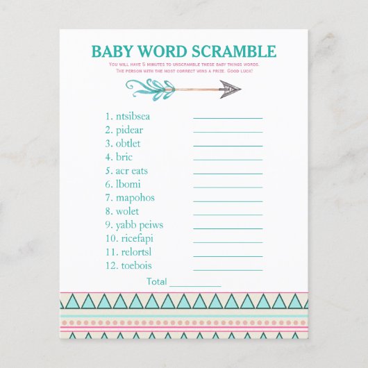 Girls Tribal Arrow Baby shower Games (Voorkant)