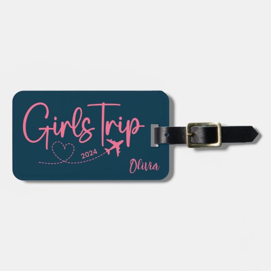 Girl's Trip 2024 Plane Blue Pink Bagagelabel (Voorkant horizontaal)