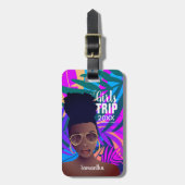Girls Trip 20XX, Tropisch kleurrijk, zwarte vrouw Bagagelabel (Voorkant verticaal)