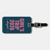 Girl's Trip Blauw Roze Kalligrafie QR Code Bagagelabel (Voorkant horizontaal)