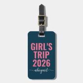 Girl's Trip Blauw Roze Kalligrafie QR Code Bagagelabel (Voorkant verticaal)
