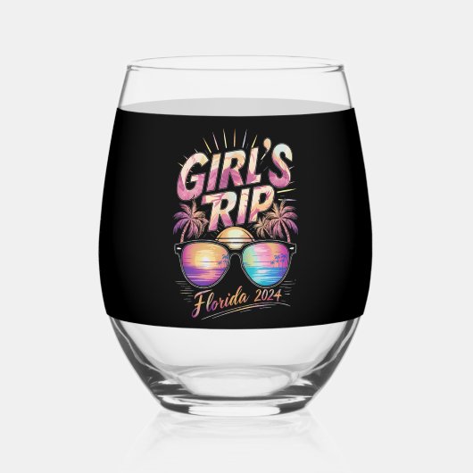Girl's Trip Florida 2024 Zomer Beach Weekend Wijnglas Zonder Voet (Voorkant)