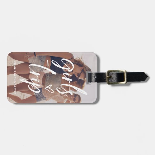 Girls Trip | Trendy script met foto en QR code Bagagelabel (Voorkant horizontaal)