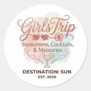 Girls Trip Zomer Vakantie - Zonnebrand, Cocktails Ronde Sticker