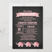 Girls Triplet Elephant Baby shower Chalkboard Kaart (Voorkant)