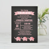 Girls Triplet Elephant Baby shower Chalkboard Kaart (Staand voorkant)