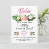Girls Tropical Floral Baby shower Invitation Kaart (Staand voorkant)