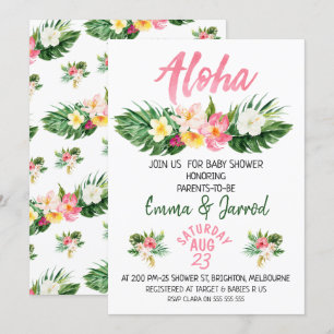 Girls Tropical Floral Baby shower Invitation Kaart