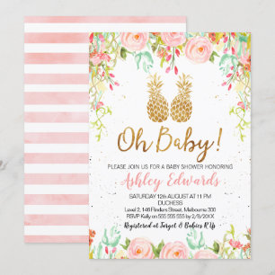 Girls Tropical Floral Baby shower Invitation Kaart