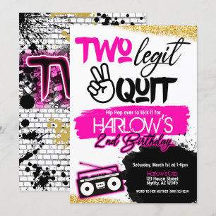 Girl's twee Legit Two Quit Hip Hop Invitation Kaart