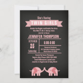 Girls Twin Elephant Baby shower Chalkboard Kaart (Voorkant)