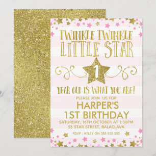 Girl's Twinkle Little Star 1e verjaardag Uitnodigi Kaart