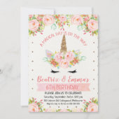 Girls Twins of Joint Unicorn Birthday Invitation Kaart (Voorkant)