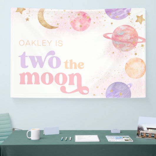 Girl's Two the Moon Space Party Banner (Meisje is  (Beurs)
