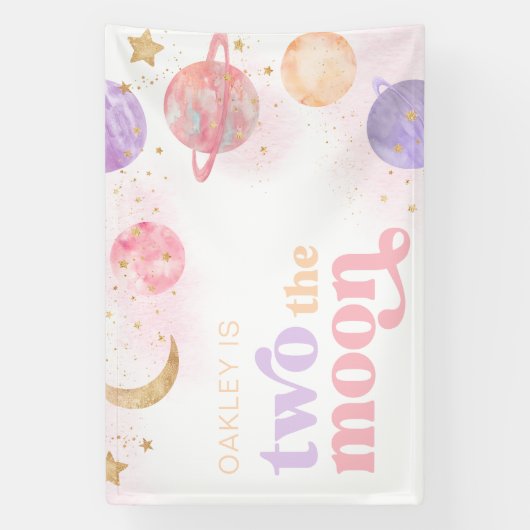 Girl's Two the Moon Space Party Banner (Meisje is  (Verticaal)