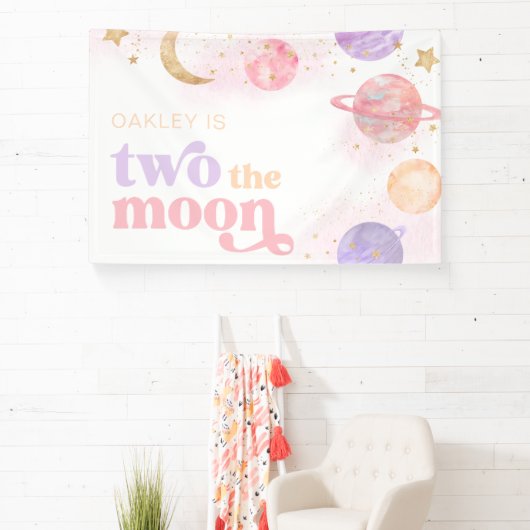 Girl's Two the Moon Space Party Banner (Meisje is  (Insitu)