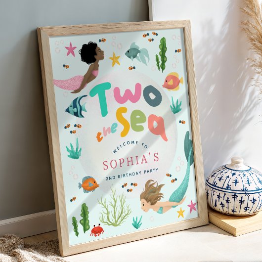 Girls Two the Sea Mermaid Splash Welcome Sign Poster