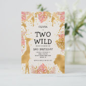 Girls Two Wild 2e verjaardag Roze Ecru Safari Kaart (Staand voorkant)