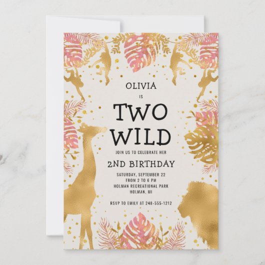 Girls Two Wild 2e verjaardag Roze Ecru Safari Kaart (Voorkant)