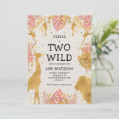 Girls Two Wild 2e verjaardag Roze Ecru Safari Kaart (Staand voorkant)