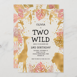 Girls Two Wild 2e verjaardag Roze Ecru Safari Kaart