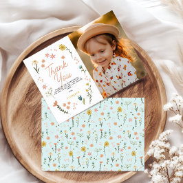 Girls Two Wild Boho Wildflower Birthday Photo Bedankkaart