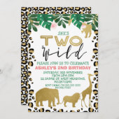Girls Two Wild Second Birthday Invitation Kaart (Voorkant / Achterkant)