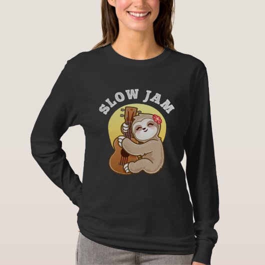 Girls Ukulele Uke Guitar Slow Jam Cute Sloth T-shirt (Voorkant)