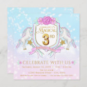 Girls Unicorn 3e verjaardag uitnodigingen (Voorkant / Achterkant)
