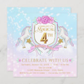 Girls Unicorn 4e verjaardagsfeestje uitnodigingen (Voorkant / Achterkant)