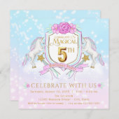 Girls Unicorn 5e verjaardag uitnodigingen (Voorkant / Achterkant)