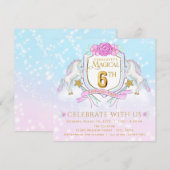 Girls Unicorn 6e verjaardag uitnodigingen (Voorkant / Achterkant)