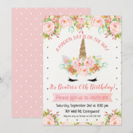 Girls Unicorn Birthday Invitation Kaart