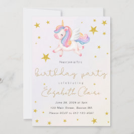 Girls Unicorn Birthday Invitation Kaart