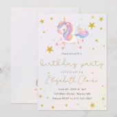 Girls Unicorn Birthday Invitation Kaart (Voorkant / Achterkant)