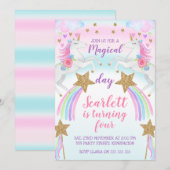 Girls Unicorn en sterren verjaardagsuitnodiging Kaart (Voorkant / Achterkant)