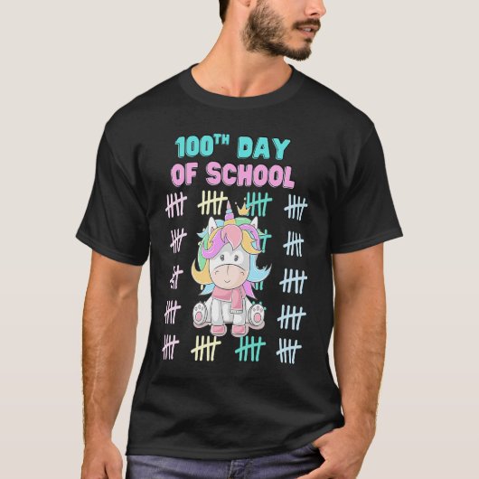 Girls Unicorn Happy 100th Day of School Students T T-shirt (Voorkant)