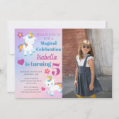 Girls Unicorn Photo Birthday Invitation Kaart (Voorkant)