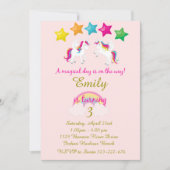 Girl's Unicorn Verjaardag Uitnodiging, Roze & Goud Kaart (Voorkant)