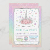 Girls Unicorn Verjaardagsfeestje Uitnodigingen (Voorkant / Achterkant)