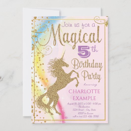 Girls Unicorn Verjaardagsfeestje Uitnodigingen (Voorkant)