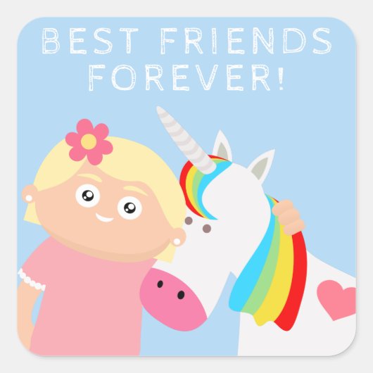 Girls Unicorn Vierkante Sticker (Voorkant)