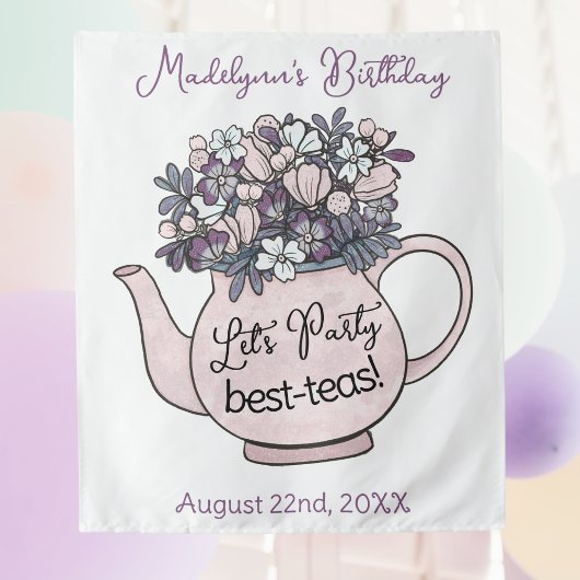 Girl's Verjaardag Tea Party Laten we feesten Wandkleed