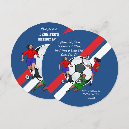 Girls Voetbal Birthday Party Kaart (Voorkant / Achterkant)