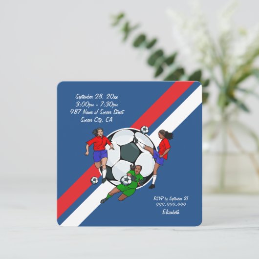 Girls Voetbal Birthday Party Kaart (Staand voorkant)